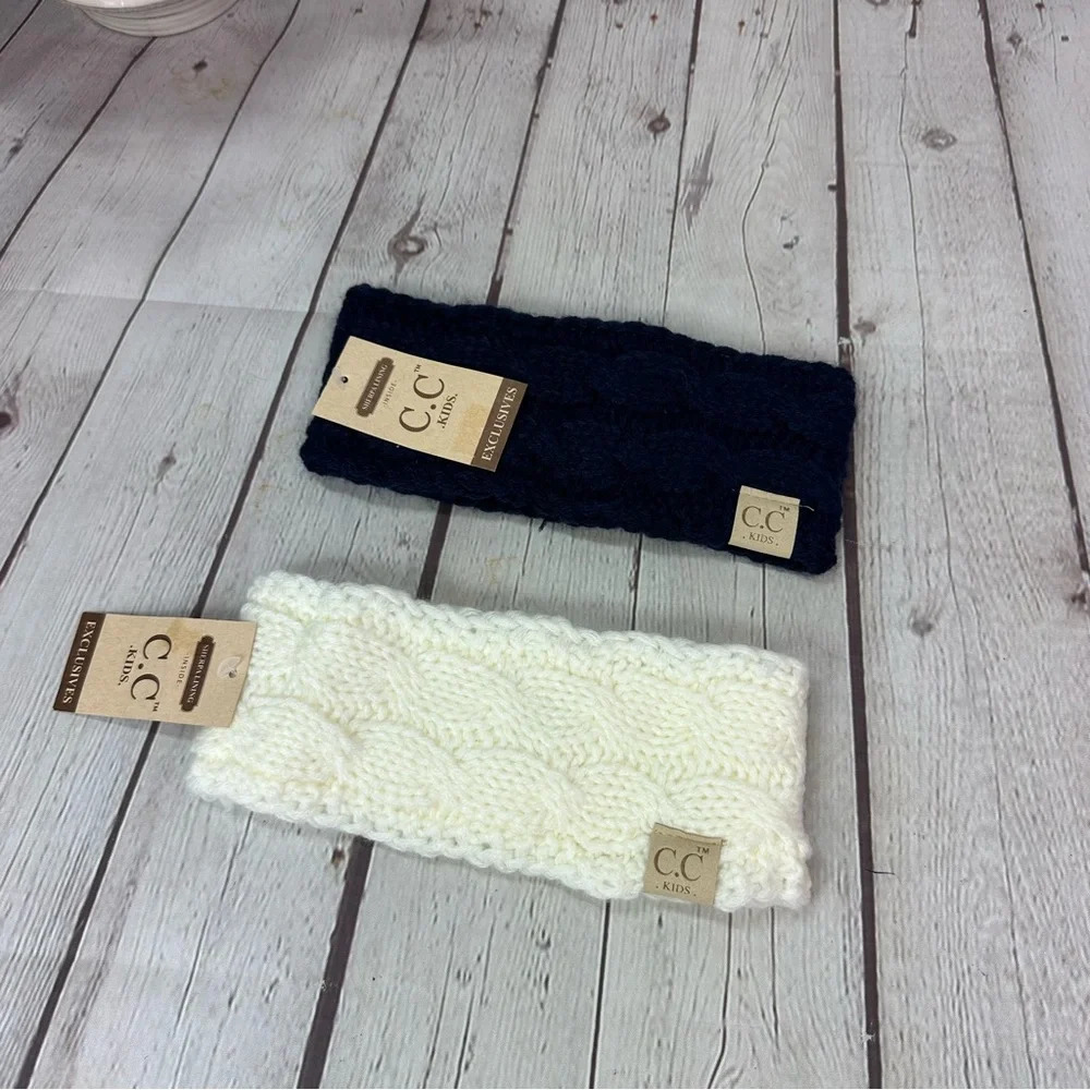 NWT boutique C.C. kids head warmers crochet headband ivory and navy
